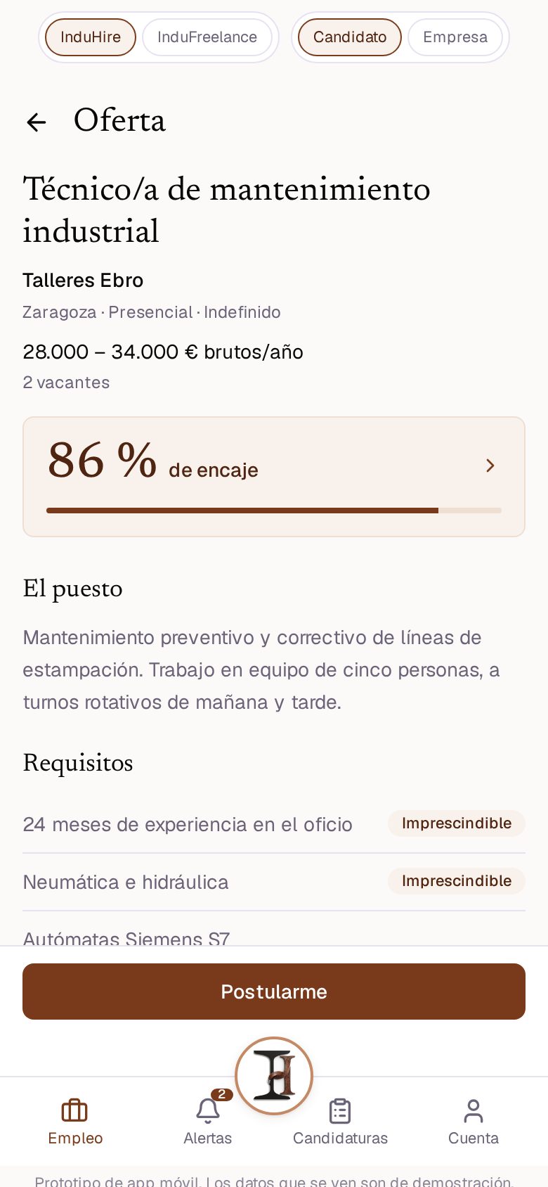 App de InduHire: una oferta con su encaje
